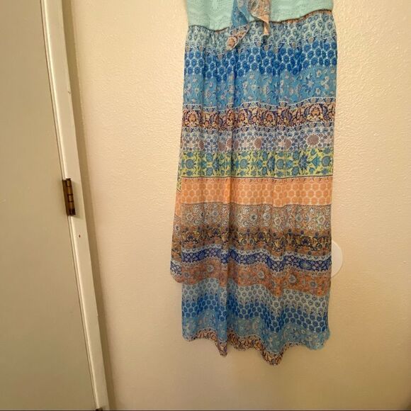 Pinky blue crochet sheer chiffon summer keyhole hi low lace boho dress 14 - Picture 4 of 9